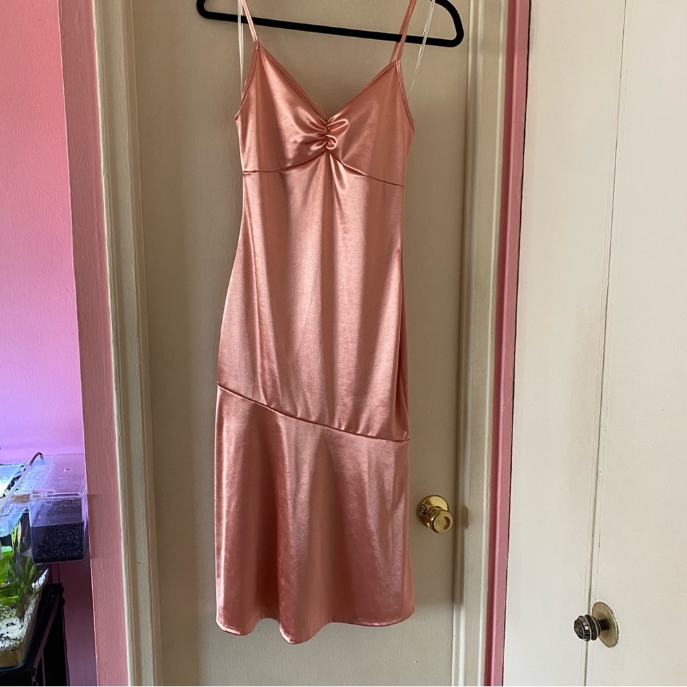 Rolla Coster Pink Satin Form Fitted Fit and Flare Midi Dress